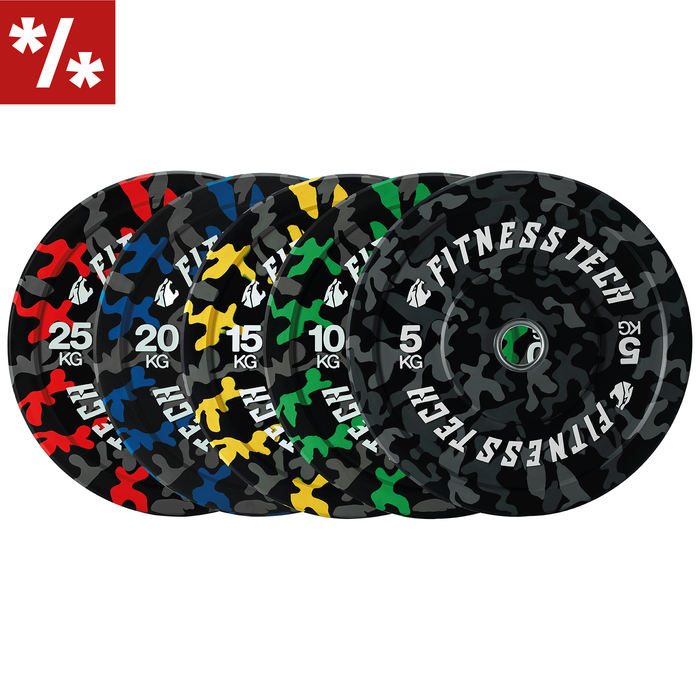 Set de 150kg Disco Bumper Plate Camuflaje Flecks Alta Resistencia